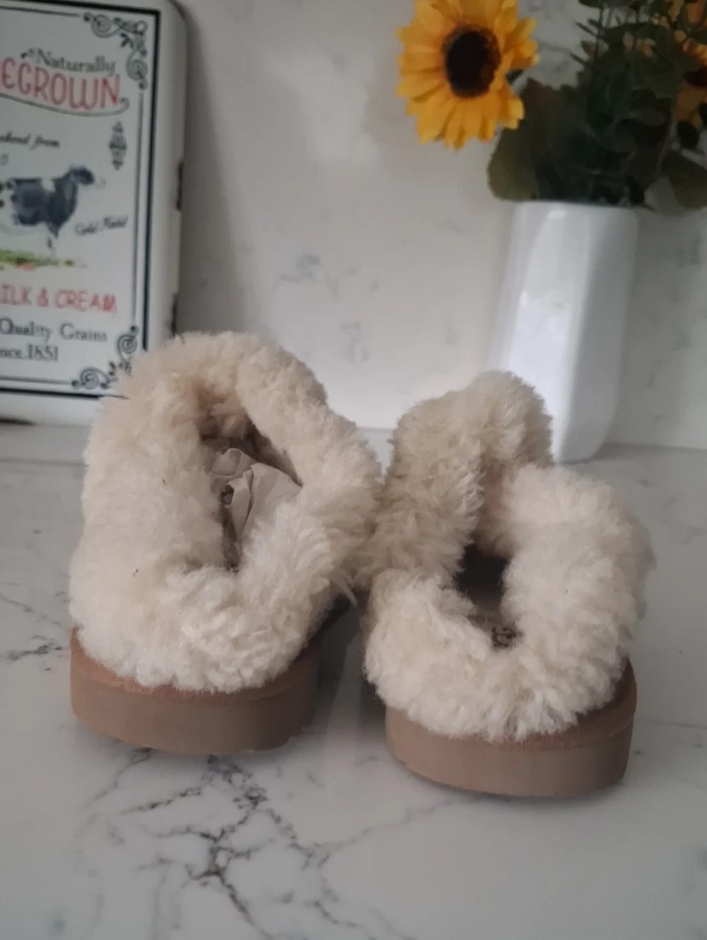UGG Kids Chestnut Suede Sheepskin Clog Slippers with Cream Lining